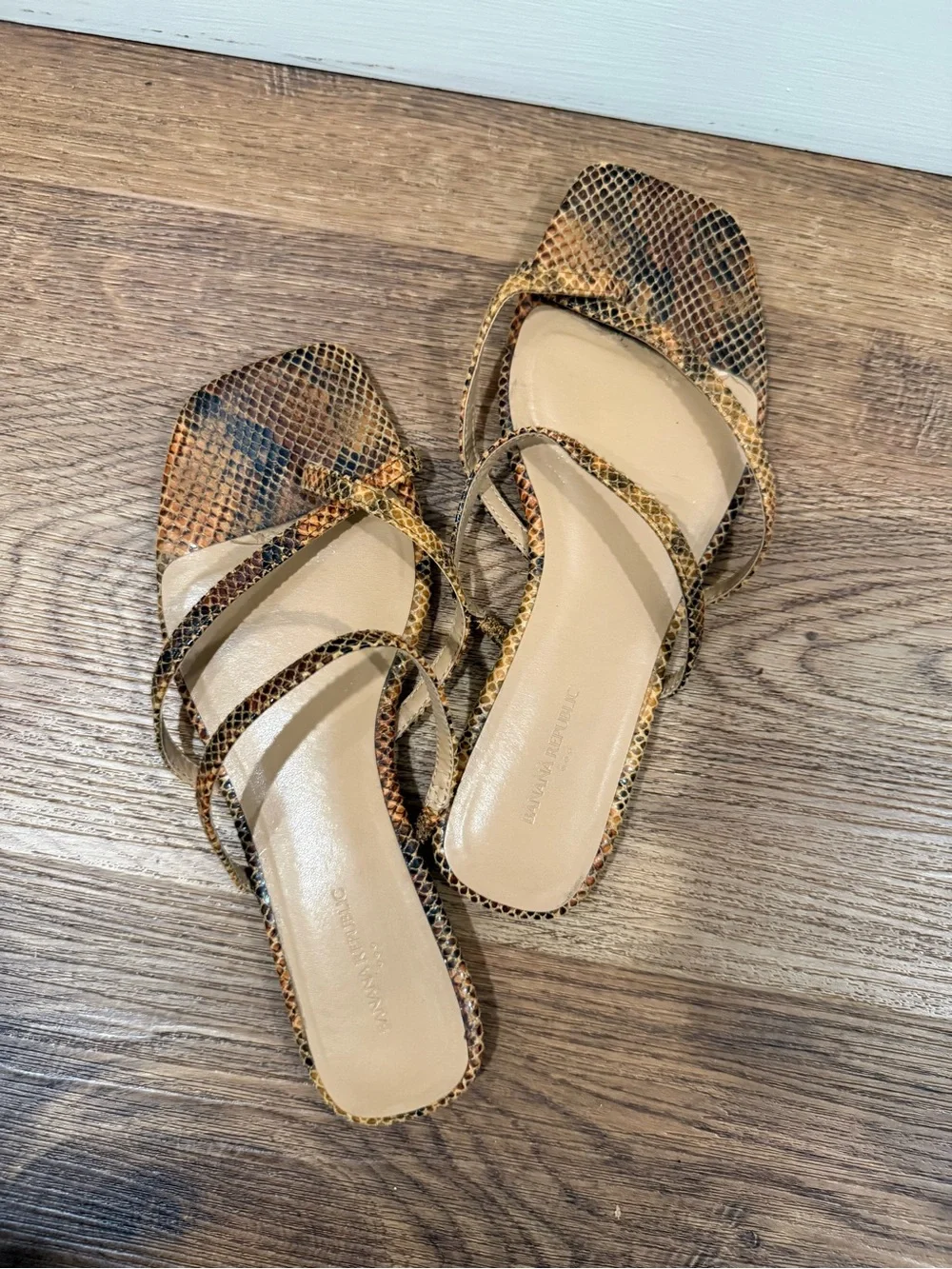 Banana Republic Brown Snake-Print Strappy Slide Sandals